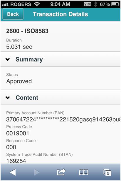 INETCO Insight Mobile App - Display all the field details available for that transaction