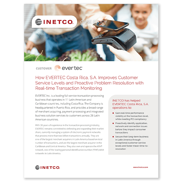 EVERTEC Costa Rica using INETCO Insight to gain end-to-end visibility into the transaction of a man using a mobile payment application to pay for groceries
