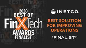 FinXTech Logo announcing INETCO as a finalist for the Improving Operations category.