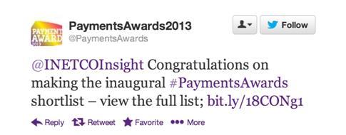 inetco - finalist for technology provider of the year at the 2013 payments awards being held in london on november 14th. 