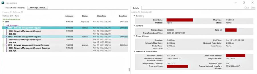 a screenshot of the inetco insight dashboard providing evertec costa rica with a one-stop view into the network communications data and application payload messages