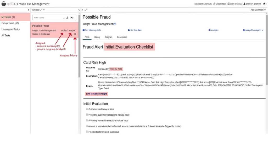 Example Fraud Case Management Task Screenshot